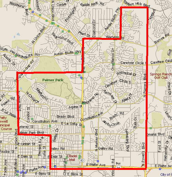 map of east Colorado Springs